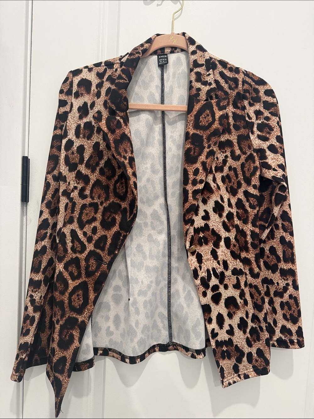 SHEIN Leopard Print Open-Front Blazer Jacket - Brown/Black